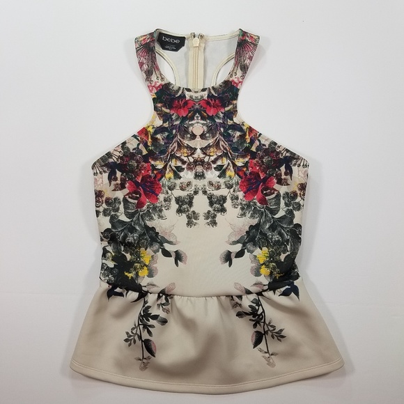 bebe Tops - Bebe Floral Sleeveless Peplum Blouse Size S